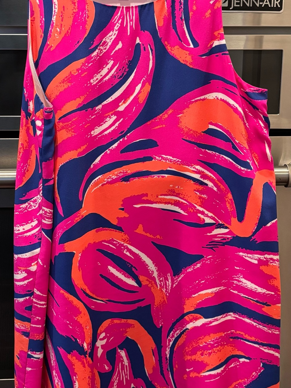 Lilly Pulitzer Pink, Coral & Navy Abstract A-Line Skirt